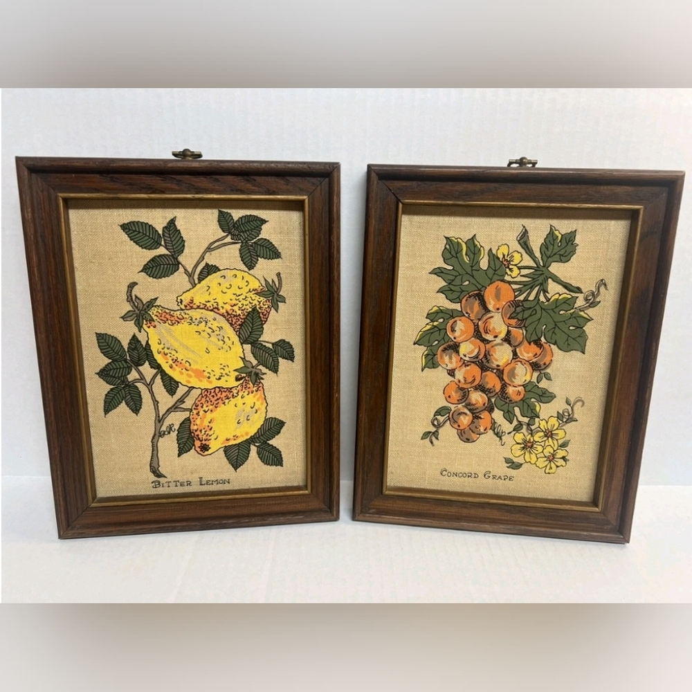Vintage Botanical Wall Art Set - Brown Frames with Yellow and Orange Accents